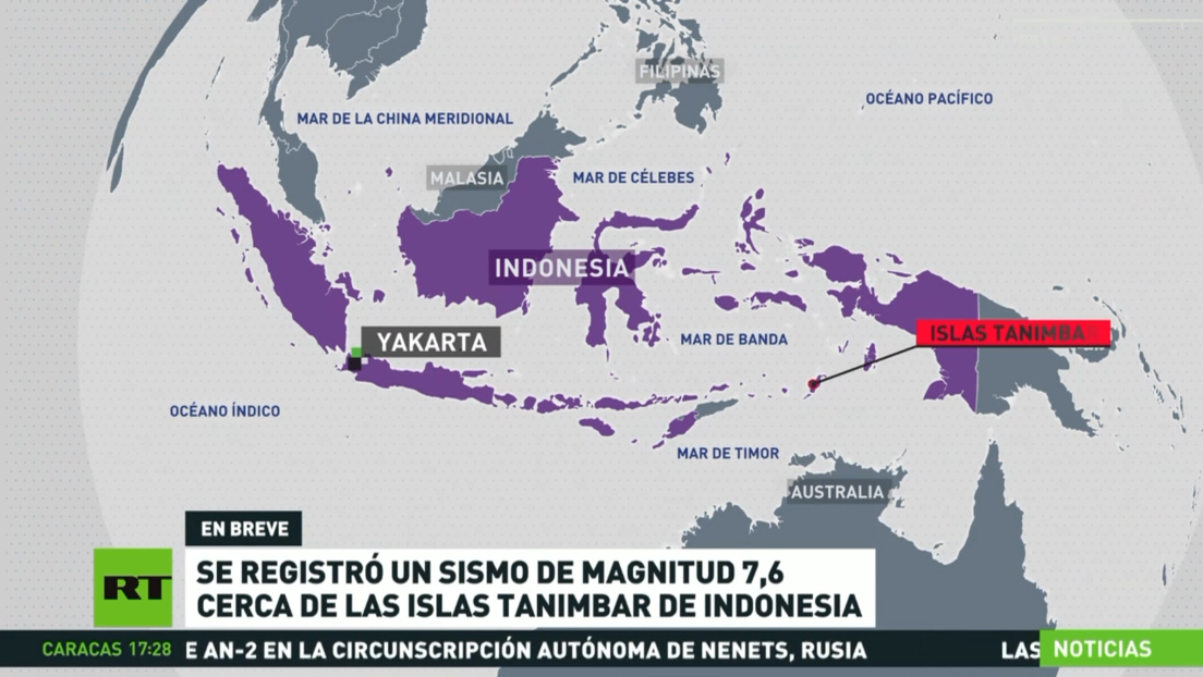 Un terremoto de magnitud 7,6 se registra cerca de las islas Tanimbar de Indonesia
