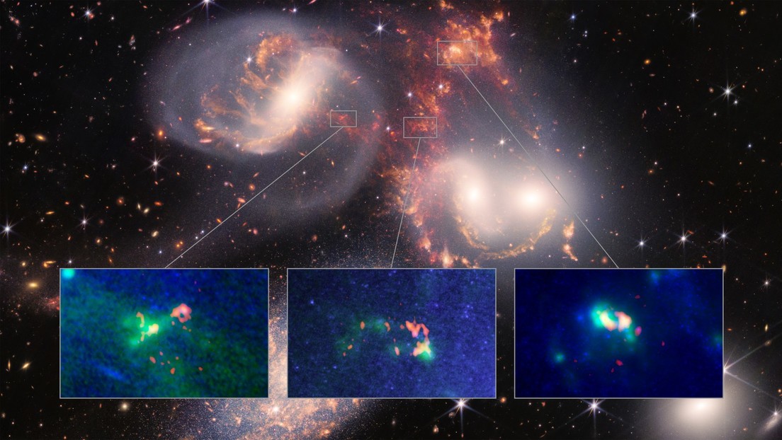Descubren una colisión violenta entre una galaxia intrusa y el Quinteto de Stephan, a 270 millones de años luz de la Tierra