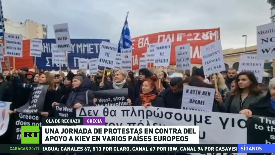 Protestas en contra del apoyo militar a Kiev en varios países europeos