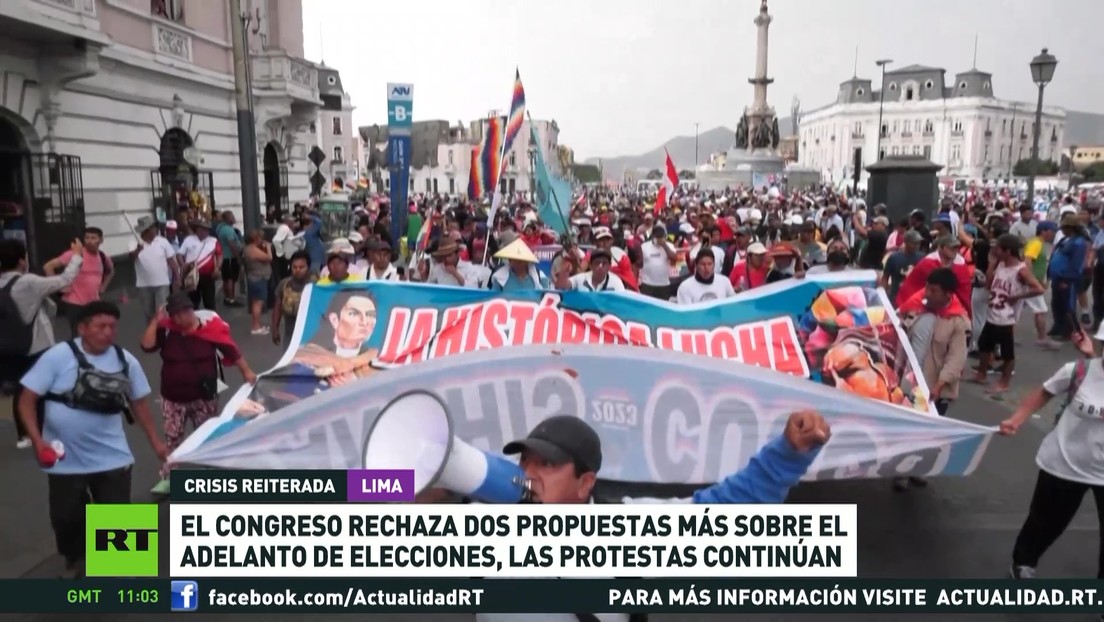 El Congreso peruano rechaza dos propuestas más sobre el adelanto de elecciones, mientras continúan las protestas