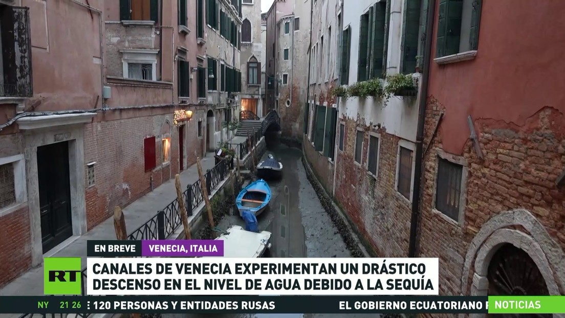 Los canales de Venecia experimentan un drástico descenso en el nivel de agua debido a la sequía