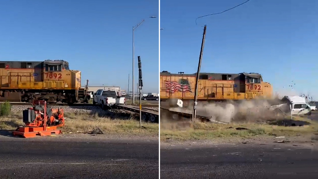 VIDEO: Un tren de carga embiste violentamente una camioneta que acababa de chocar contra otro vehículo