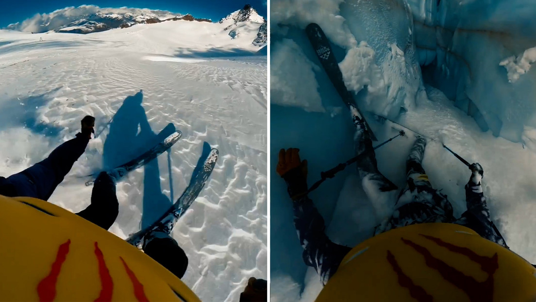 Esquiador escapa por poco de la muerte tras caer por una grieta en un glaciar (VIDEO)