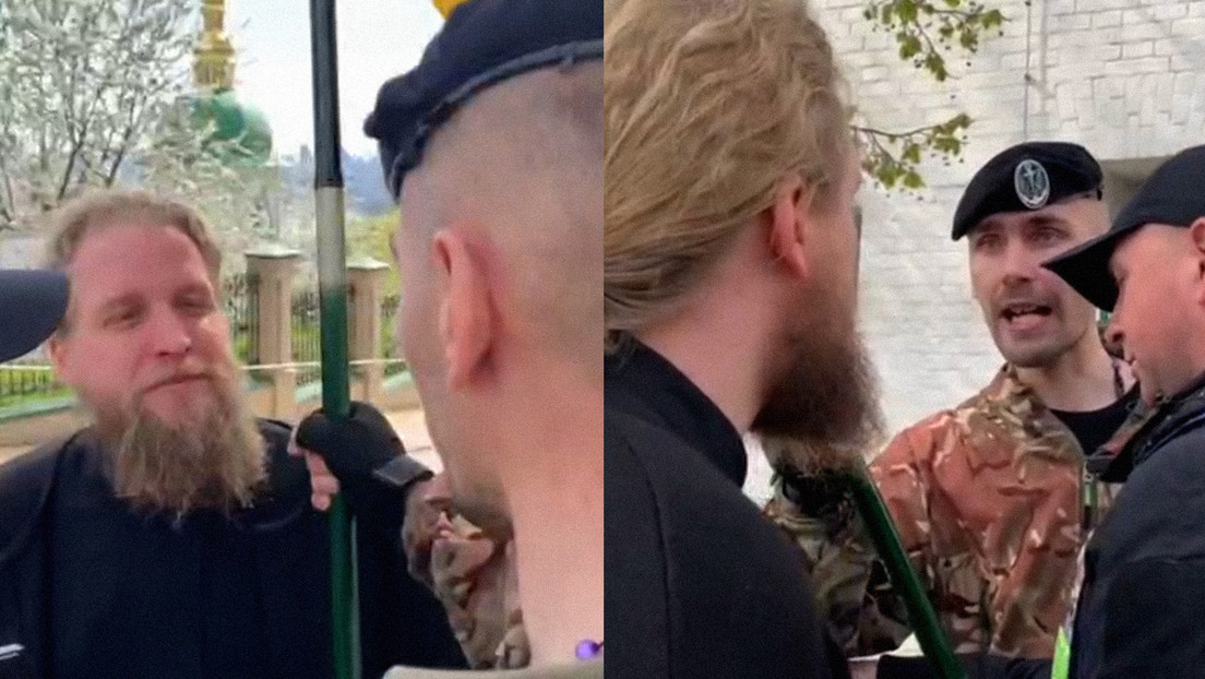 VIDEO: Un militar acosa a un clérigo en el Monasterio de las Cuevas de Kiev y le obliga a tomar la bandera de Ucrania
