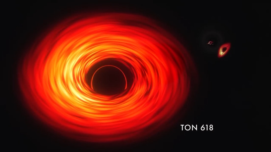 Pesan hasta 60.000 millones de soles: crean una animación del colosal tamaño de 10 agujeros negros supermasivos