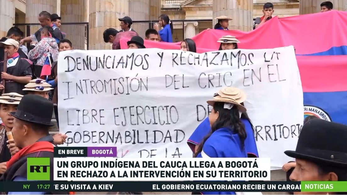 Indígenas colombianos protestan en Bogotá en rechazo a la intervención en su territorio
