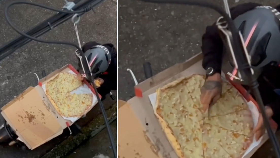 'Crimen' casi perfecto: un repartidor roba un pedazo de pizza y cubre sus huellas con maestría (VIDEO)