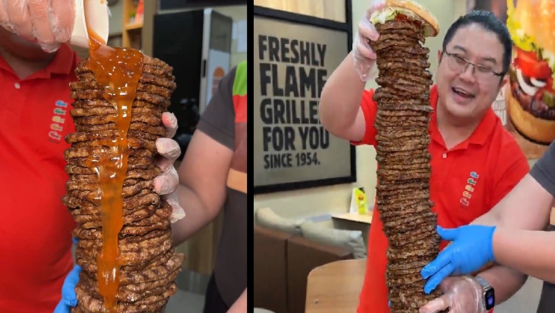 Así se ve la extravagante hamburguesa con 100 raciones de carne servida en un Burger King (VIDEO)