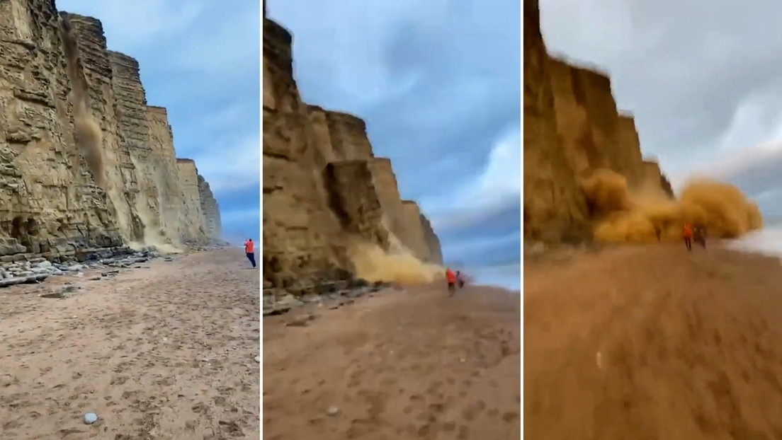 Un grupo de turistas se salva por poco de ser aplastado por el derrumbe de un acantilado (VIDEO)