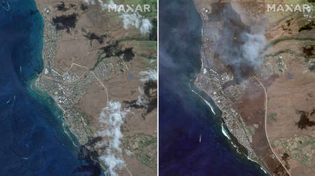 Imágenes satelitales del antes y el después de los devastadores incendios forestales en Hawái