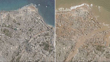 Revelan imágenes satelitales del antes y después de las inundaciones en Libia