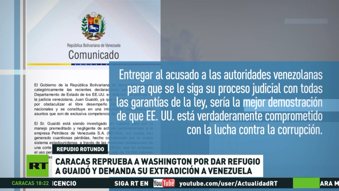Caracas reprueba a Washington por dar refugio a Guaidó y demanda su extradición a Venezuela