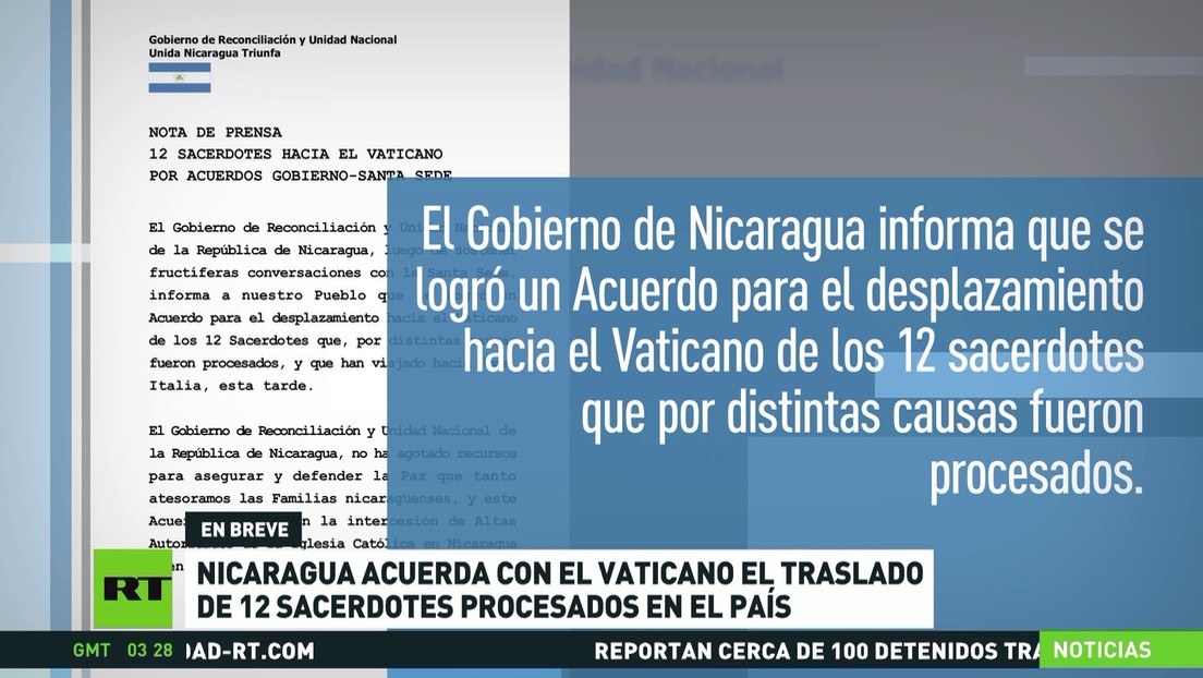 Nicaragua acuerda con el Vaticano el traslado de 12 sacerdotes procesados en el país