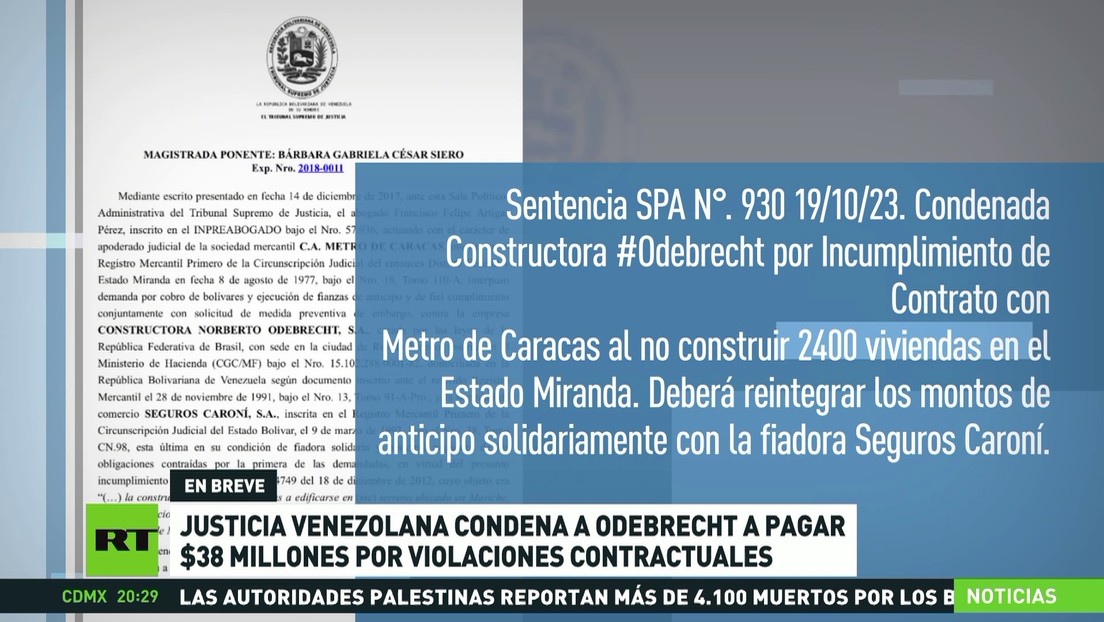 Justicia venezolana condena a Odebrecht a pagar 38 millones de dólares por violaciones contractuales
