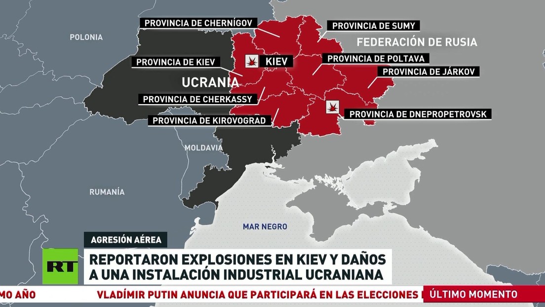 Reportan explosiones en Kiev y daños en una instalación industrial ucraniana