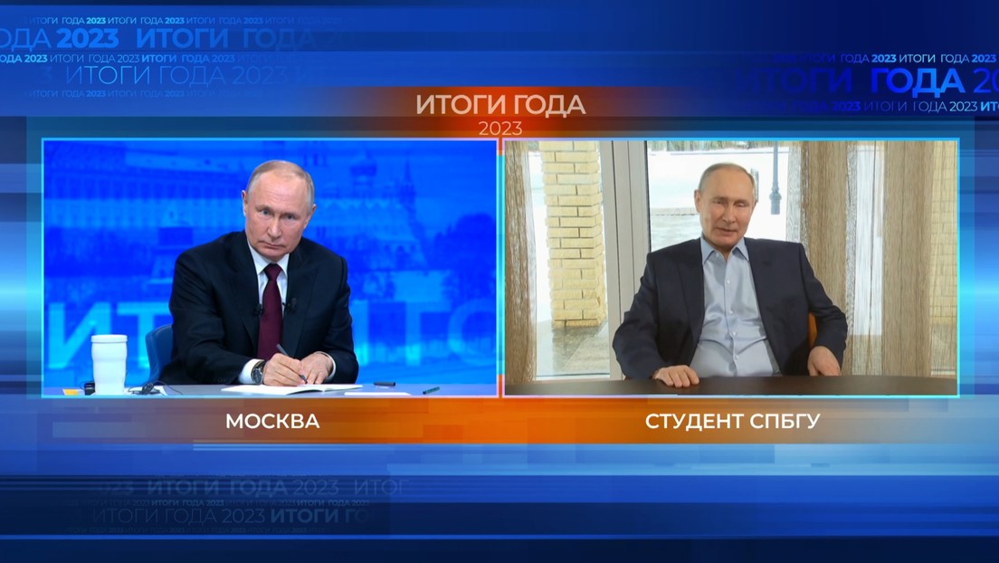 'Putin' le hace una pregunta a Putin sobre sus dobles