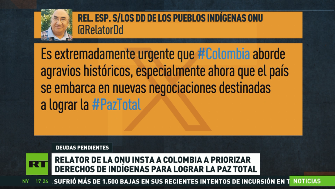 Relator de la ONU insta a Colombia a priorizar derechos de indígenas para lograr la "paz total"