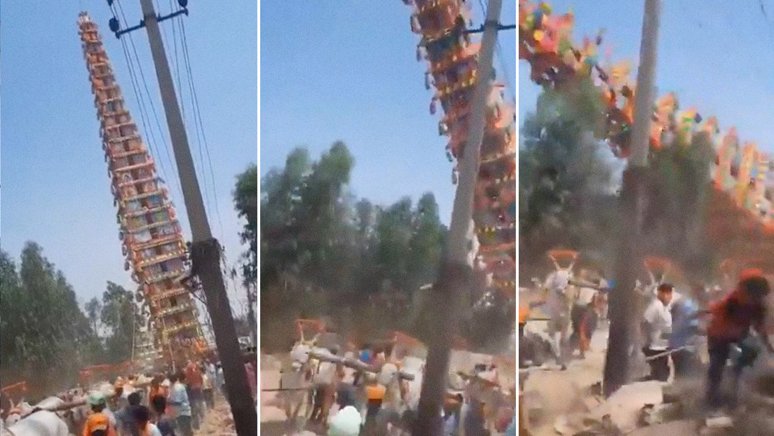 VIDEO: Impactante derrumbe de una enorme carroza en plena procesión religiosa