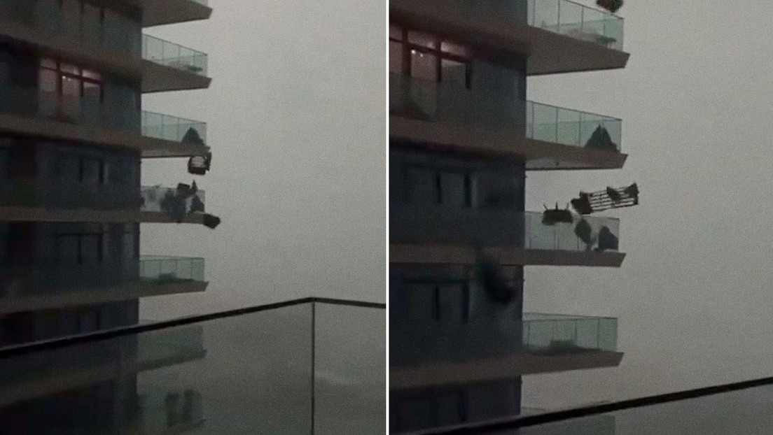 VIDEO: Lluvia de muebles en medio de una fuerte tormenta en Dubái