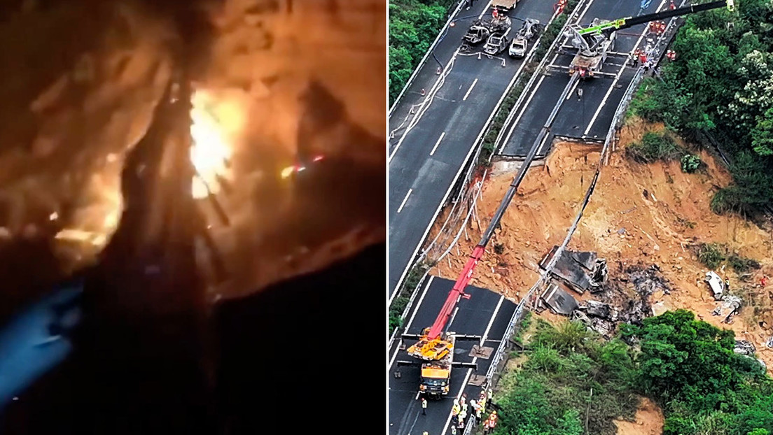 VIDEO: Se derrumba un viaducto en China y varios coches quedan atrapados entre las llamas
