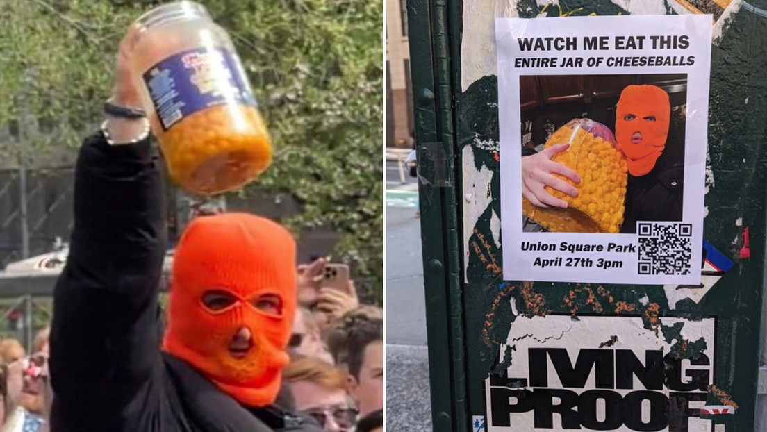 Una multitud acude a ver a un enmascarado comer bolas de queso (VIDEO)