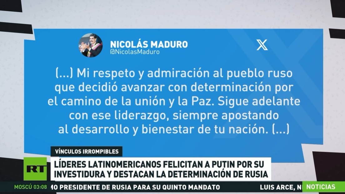 Líderes latinoamericanos felicitan a Putin por su investidura y destacan la determinación de Rusia
