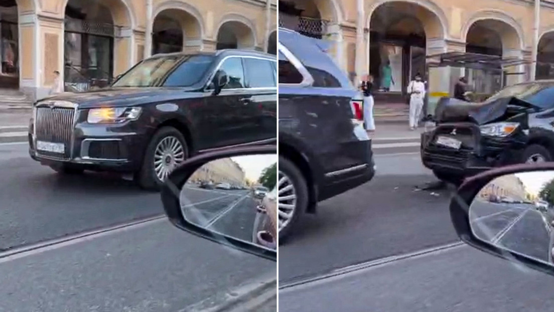 VIDEO: Así quedó un Mitsubishi tras chocar con un Aurus ruso