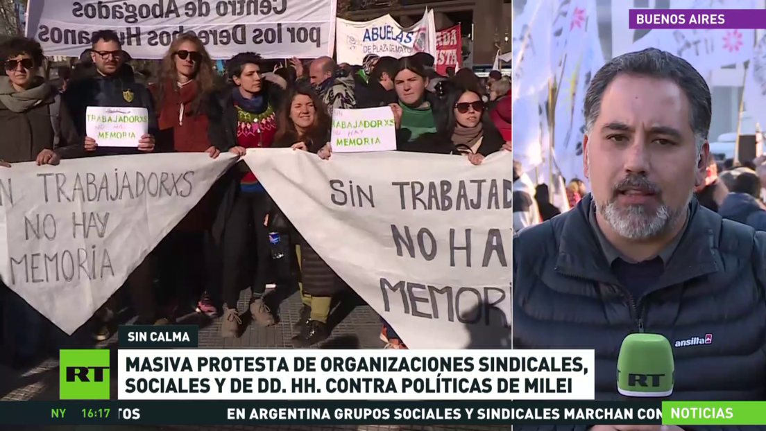 Masiva protesta contra las políticas de Milei en Argentina