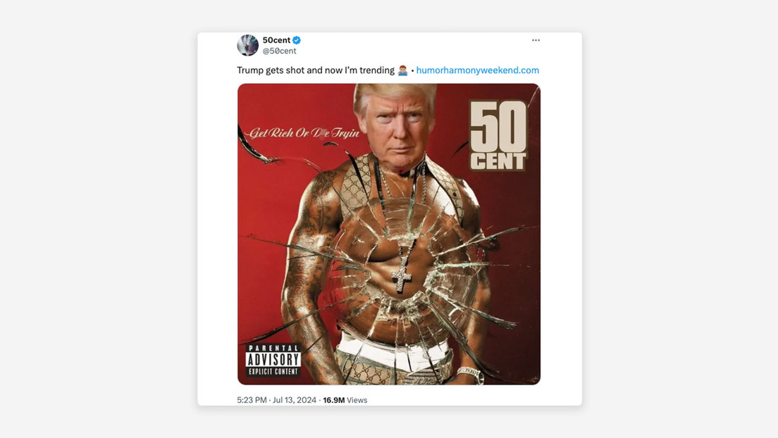 50 Cent muestra en un concierto un meme de Trump tras el intento de asesinato