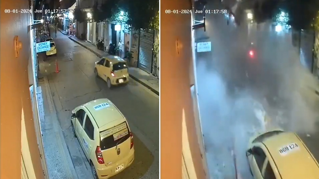 Balcón se desploma en Colombia y casi aplasta un taxi (VIDEOS)