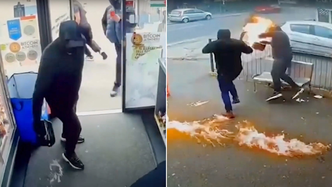 Intentan prender fuego a una tienda y reciben castigo inmediato (VIDEO)