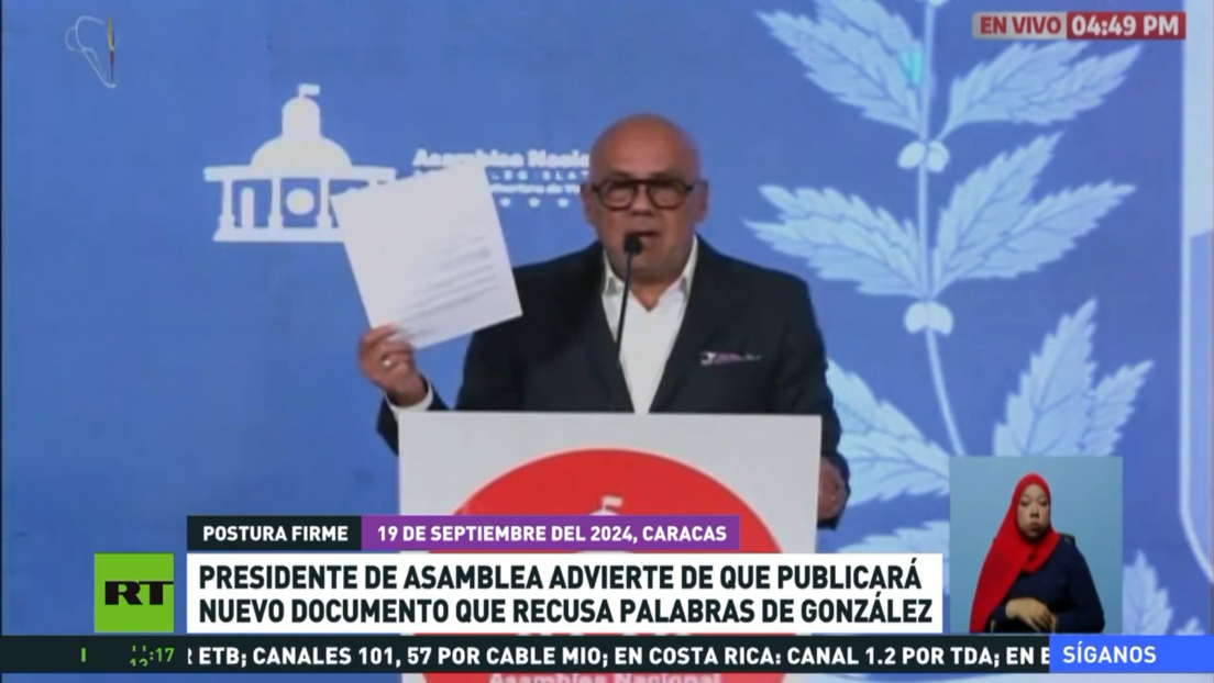 Presidente de la Asamblea Nacional de Venezuela advierte de que publicará nuevo documento que recusa palabras de González