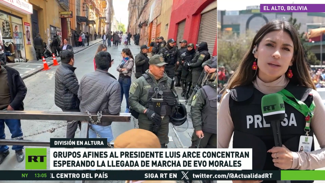 Grupos afines al presidente boliviano Luis Arce concentran esperando la llegada de Evo Morales