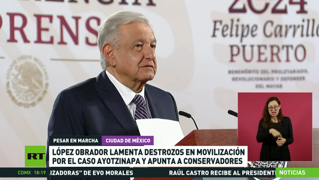 López Obrador lamenta destrozos en movilización por el caso Ayotzinapa y apunta a conservadores