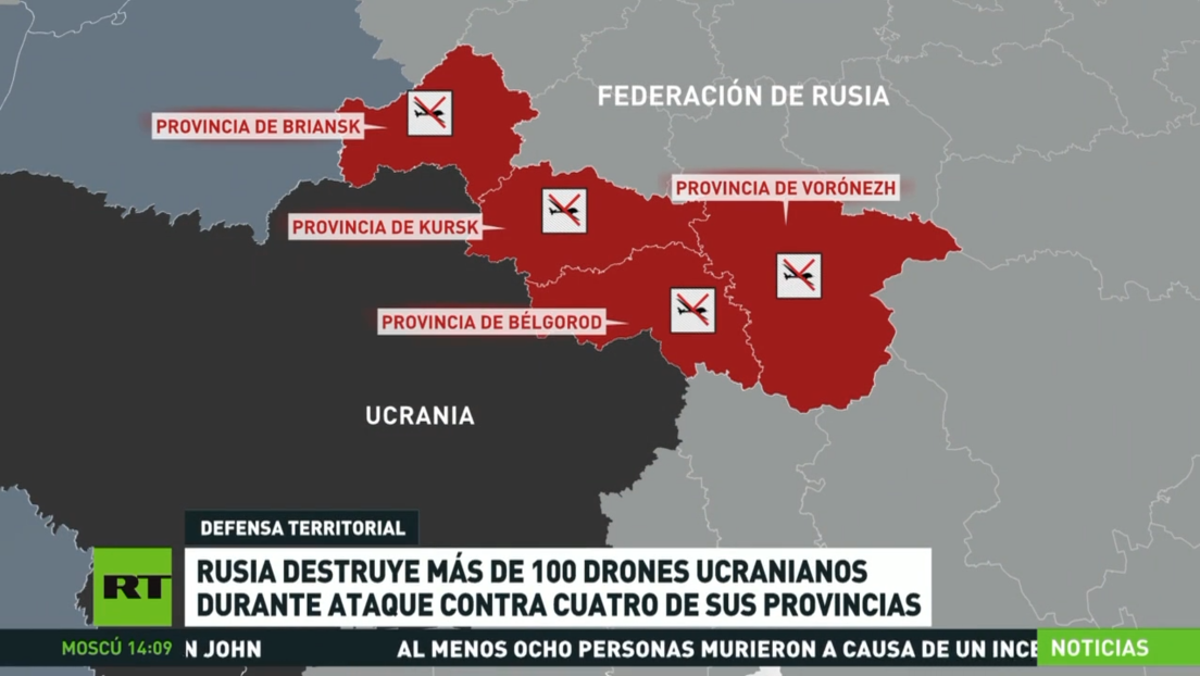 Rusia destruye más de 100 drones ucranianos durante ataque contra cuatro de sus provincias