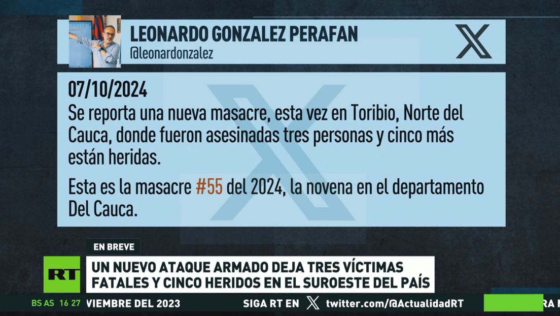 Tres muertos y cinco heridos tras un nuevo ataque armado en Colombia