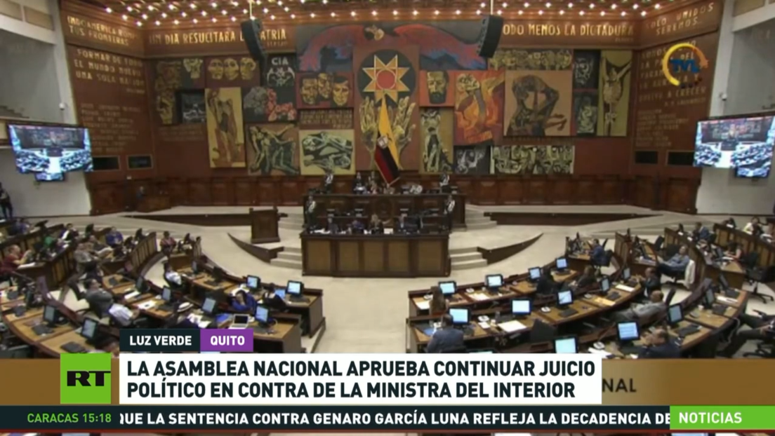 La Asamblea Nacional de Ecuador aprueba continuar el jucio político en contra de la minsitra del Interior