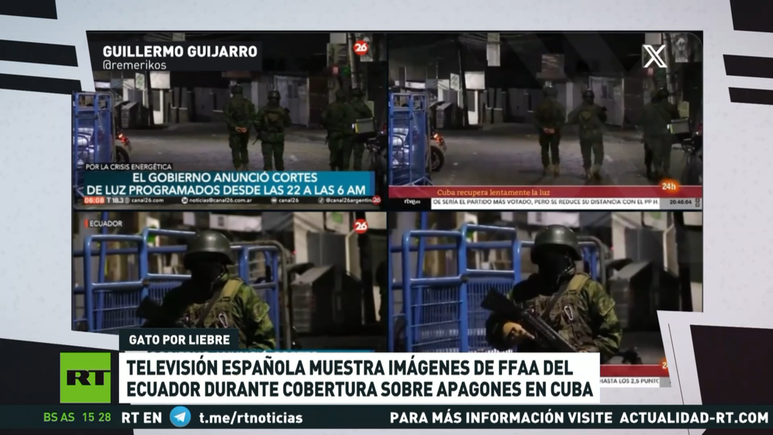 Televisión española muestra imágenes de FF.AA. del Ecuador durante cobertura sobre apagones en Cuba