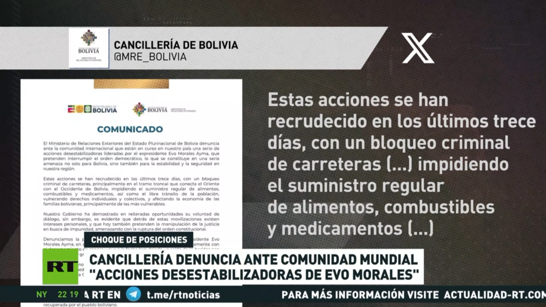 Cancillería boliviana denuncia ante la comunidad mundial "acciones desestabilizadoras de Evo Morales"