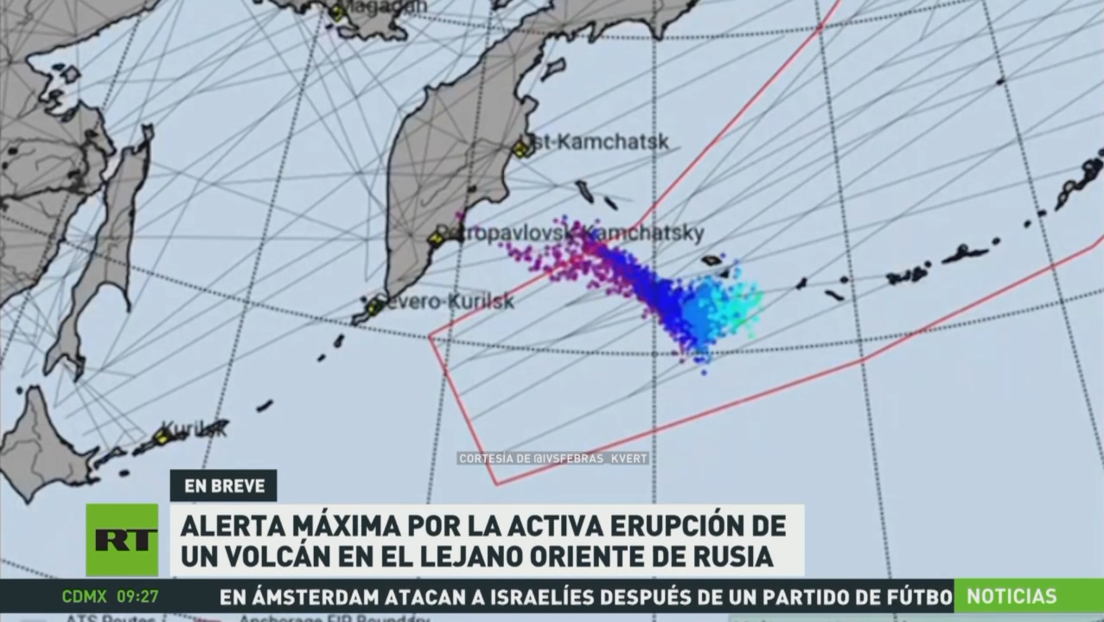 Alerta máxima por la activa erupción de un volcán en el Lejano Oriente de Rusia