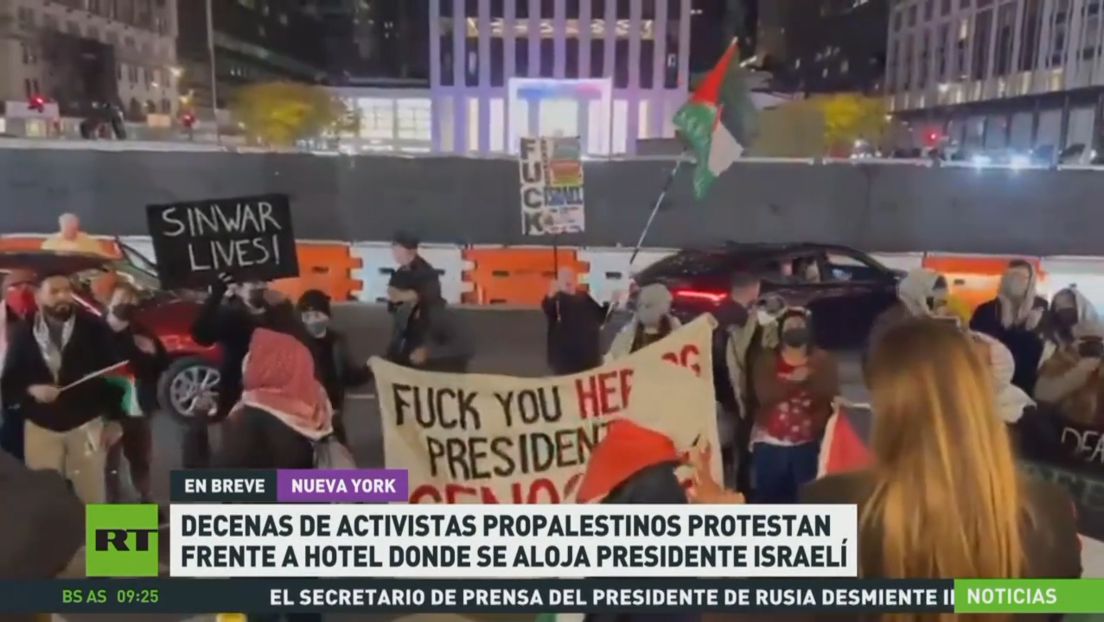 Activistas propalestinos protestan frente a hotel donde se aloja el presidente israelí en EE.UU.