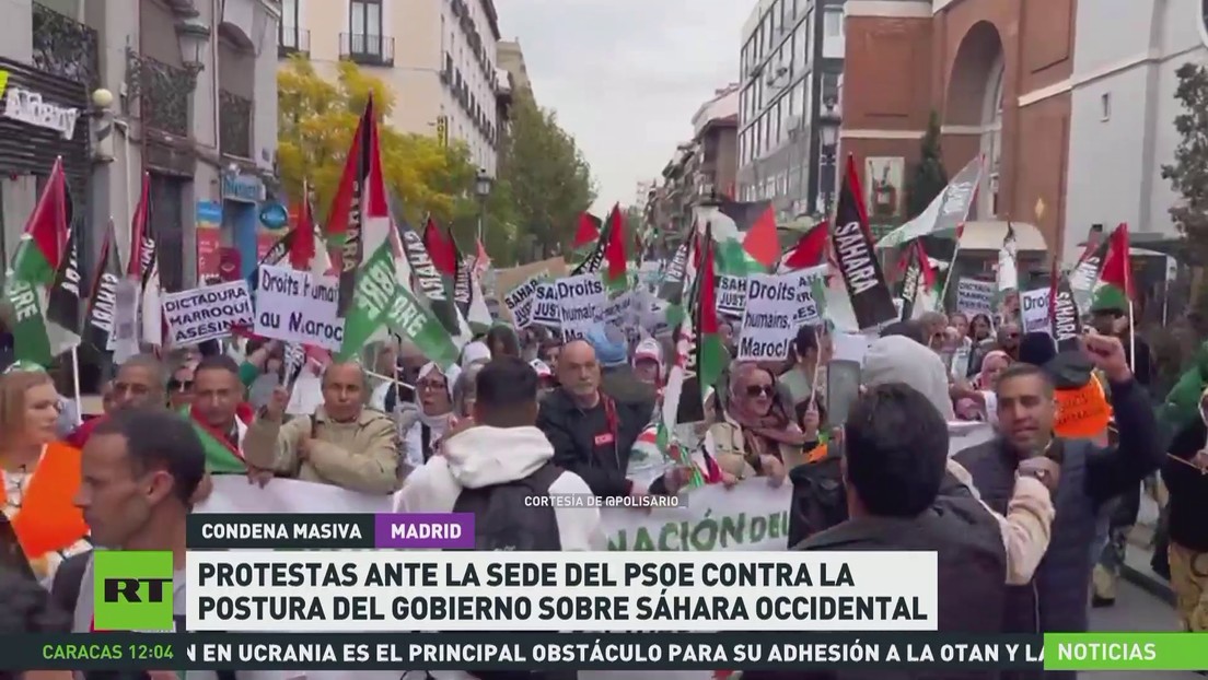 Protestas ante la sede del PSOE contra la postura del Gobierno español sobre Sáhara Occidental