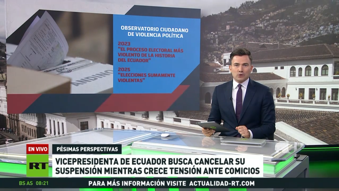 La vicepresidenta de Ecuador busca cancelar su suspensión mientras crece tensión ante los comicios