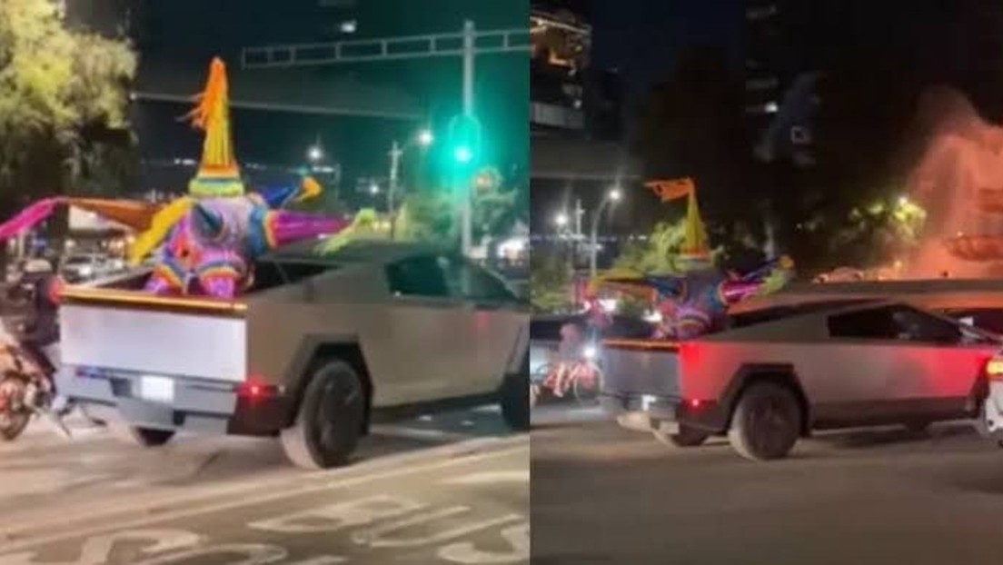 VIDEO: Una Cybertruck transporta una enorme piñata por las calles de México