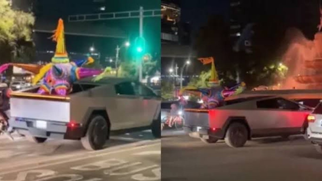 VIDEO: Una Cybertruck transporta una enorme piñata por las calles de México