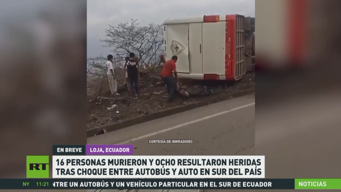 16 personas murieron y 8 resultaron heridas tras choque entre un autobús y un coche en Ecuador