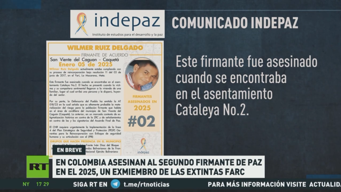 Asesinan en Colombia a un segundo firmante de la paz en 2025, exmiembro de las extintas FARC