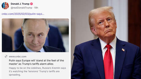 Trump repostea las declaraciones de Putin de que Europa se pondrá "a los pies de su amo"