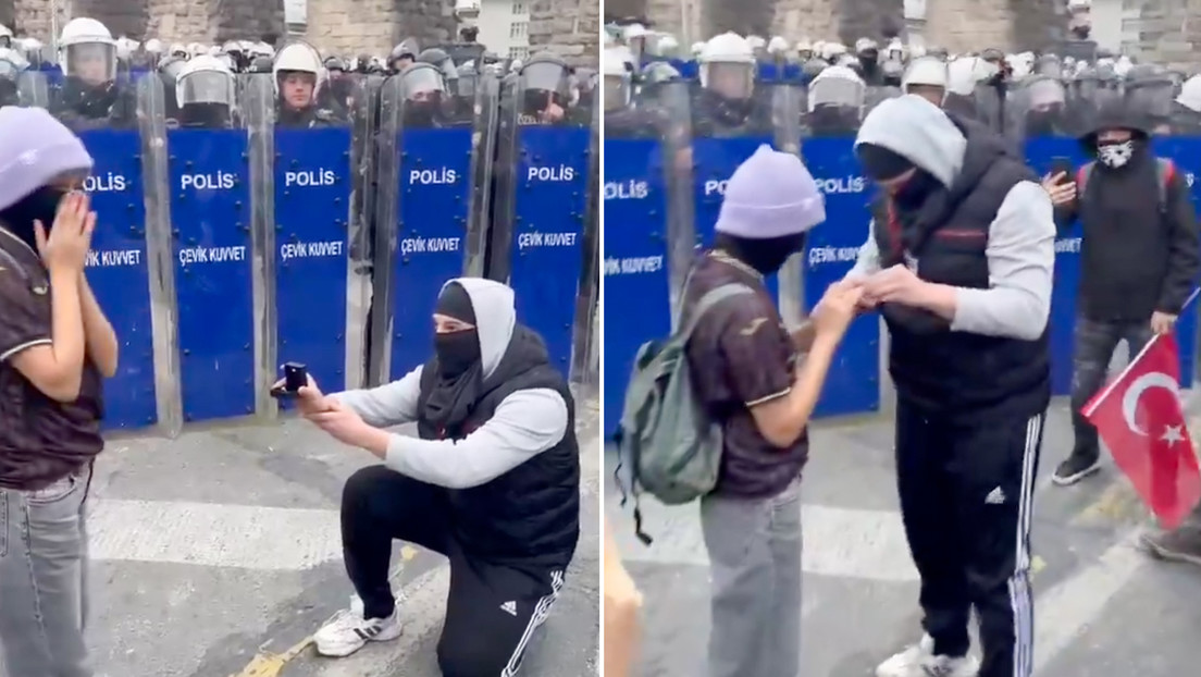 VIDEO: Un joven propone matrimonio a su novia en plena protesta en Turquía