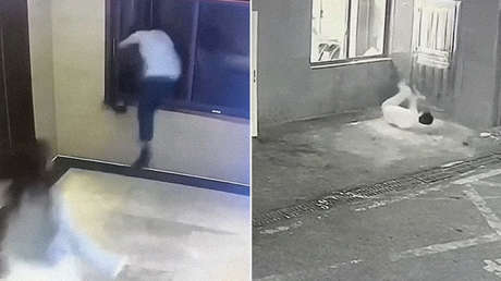 VIDEO: Salta por la ventana de un hotel tras pelear con su pareja y regresa a pagar la factura